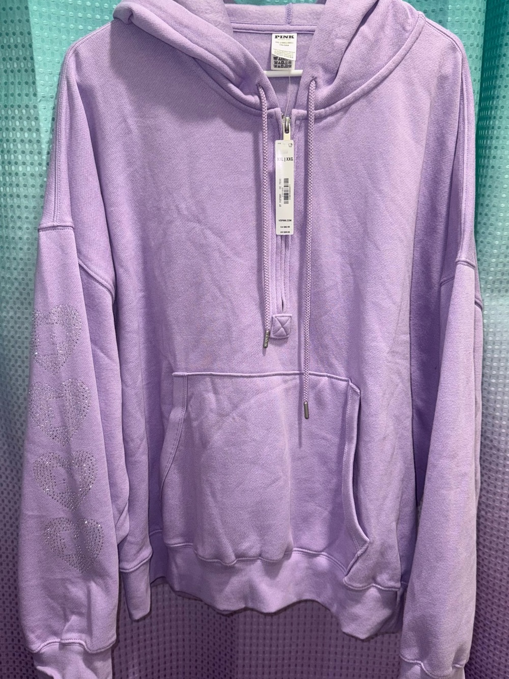 NWT Victoria’s Secret VS PINK XXL Purple Half Zip Bling Campus Hoodie